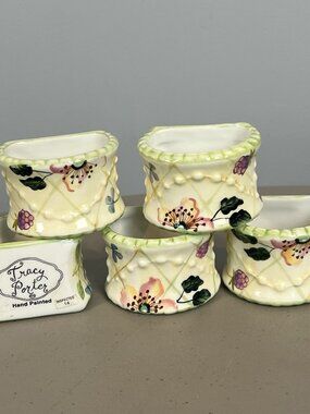 Floral Cottagecore Napkin Rings Tracy Porter Evelyn Hand Painted Set of 5